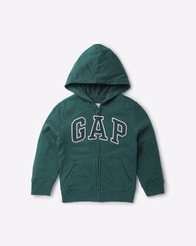 logo print zip-front hoodie