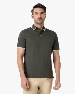 logo regular fit cotton polo t-shirt with collar tipping