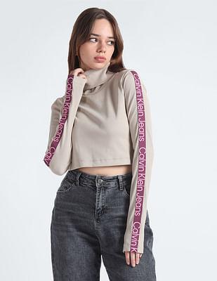 logo roll neck crop top