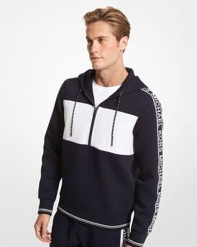 logo tape scuba half-zip hoodie