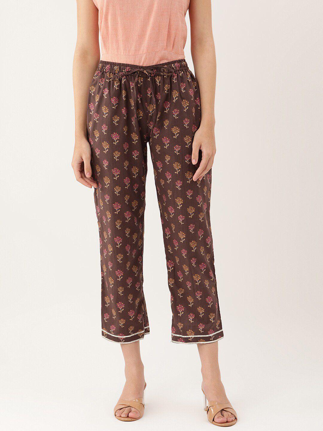 lokatita women floral printed mid-rise straight fit cotton trousers