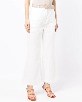 lola linen cropped flared pants with belt