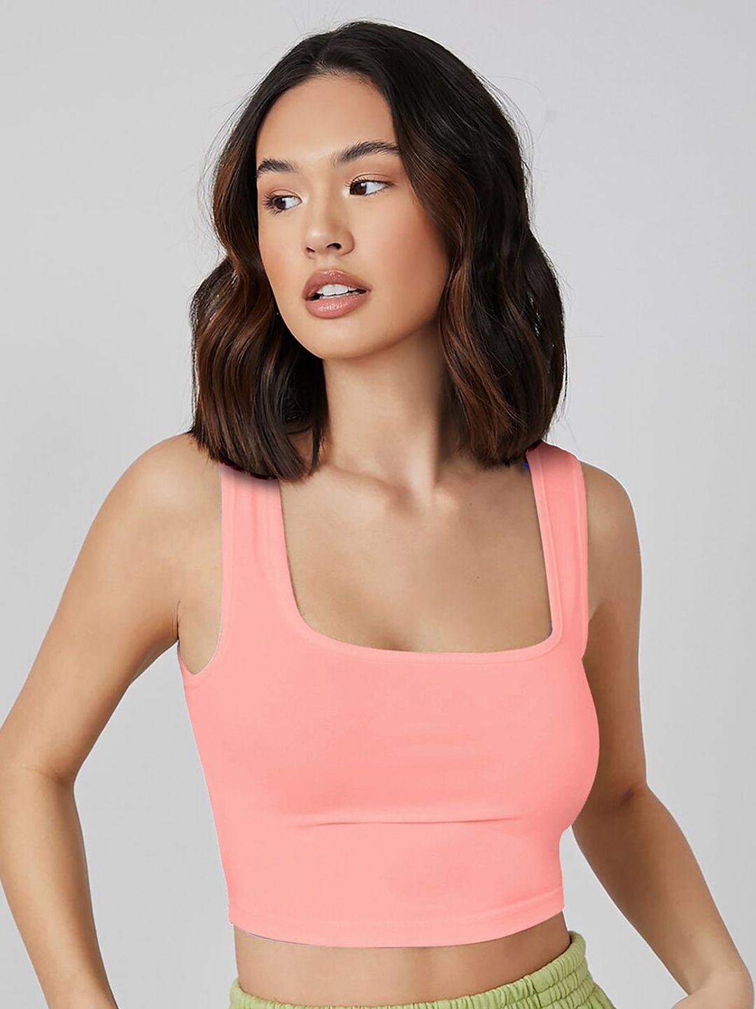 london belly peach-coloured solid crop top