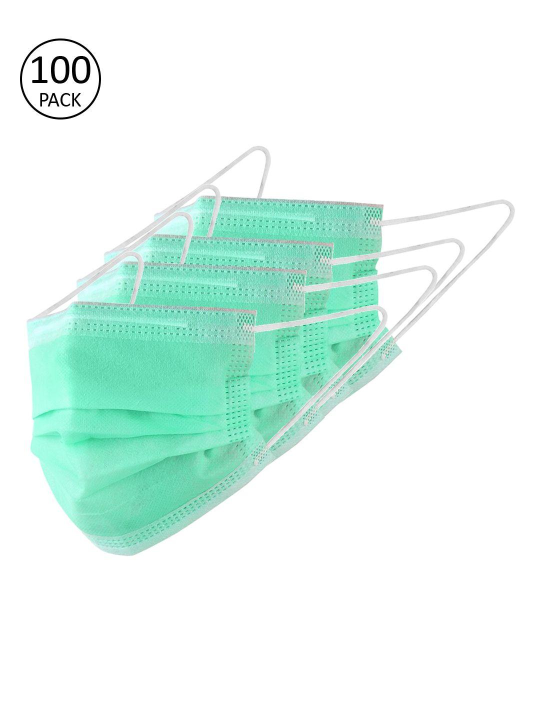 london fashion unisex green 100 pcs 3-layer ultrasonic disposable masks