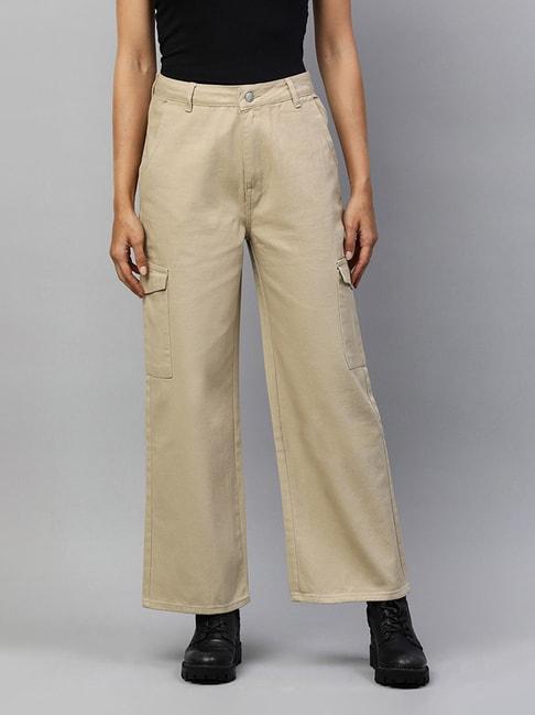 london rag brown cotton relaxed fit high rise cargos