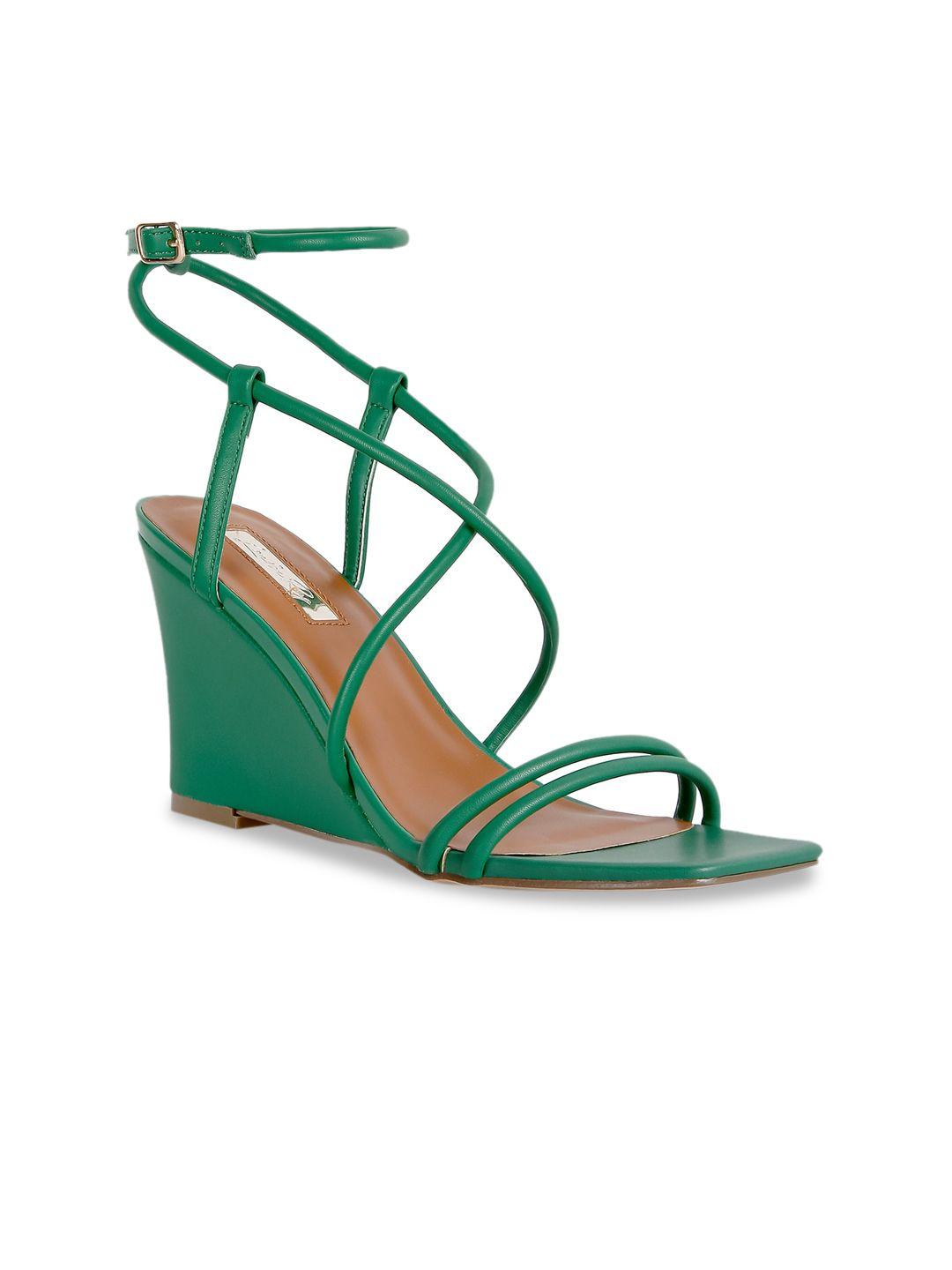 london rag green ankle strap wedge heels