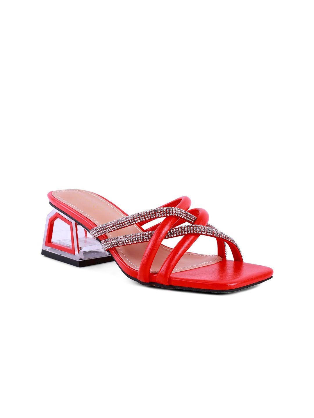 london rag women red embellished pu party block sandals