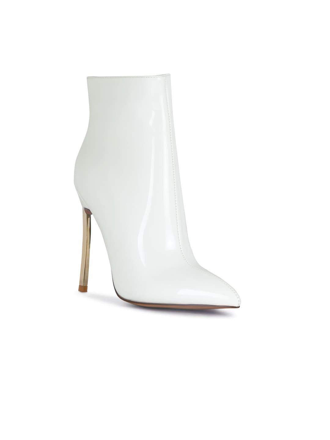 london rag women white solid mid-top heeled boots