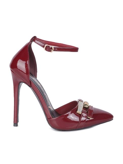 london rag women's burgundy ankle strap stilettos