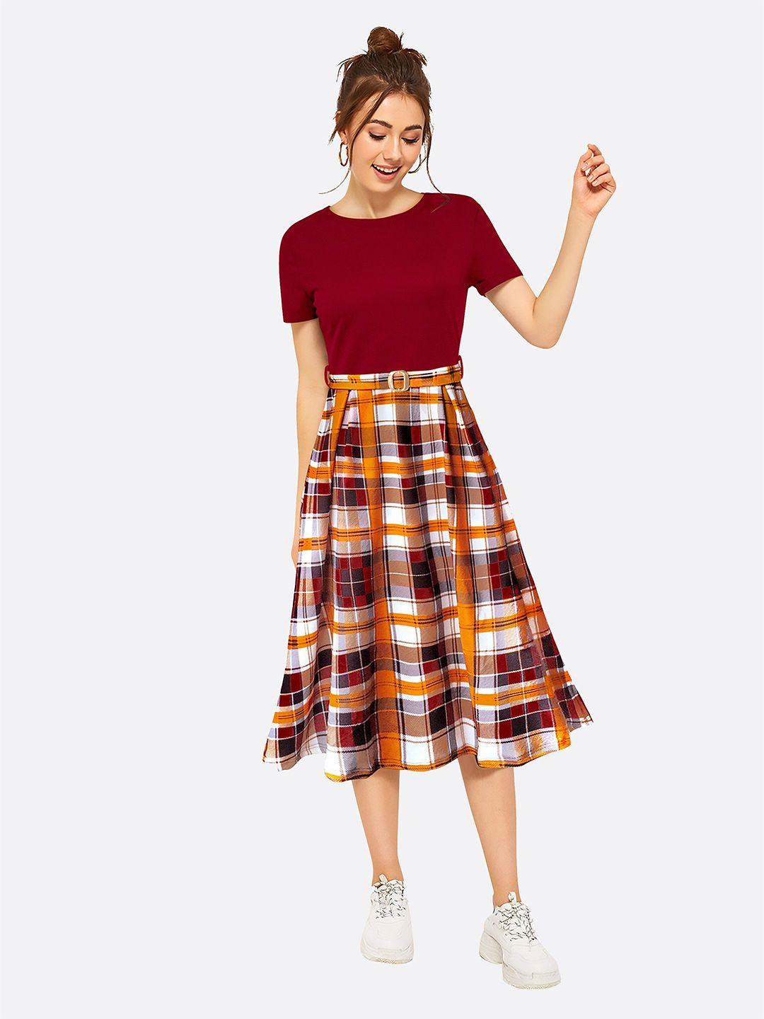 london belly maroon checked midi dress