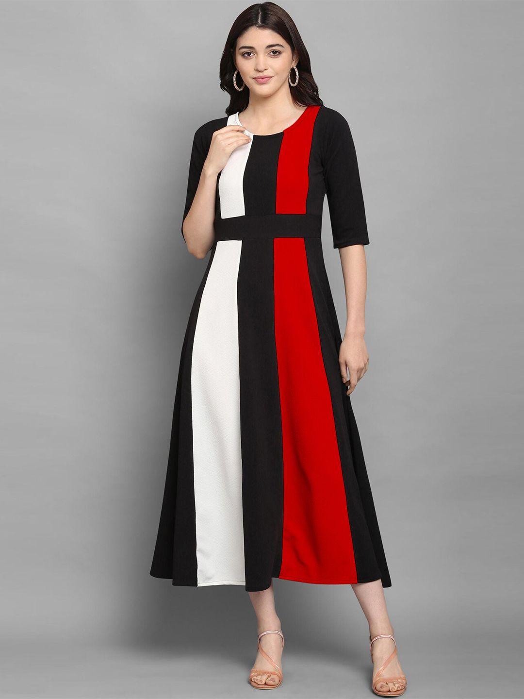 london belly red colourblocked a-line midi dress