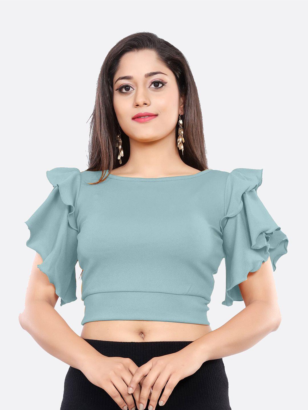 london belly solid ruffled crop top