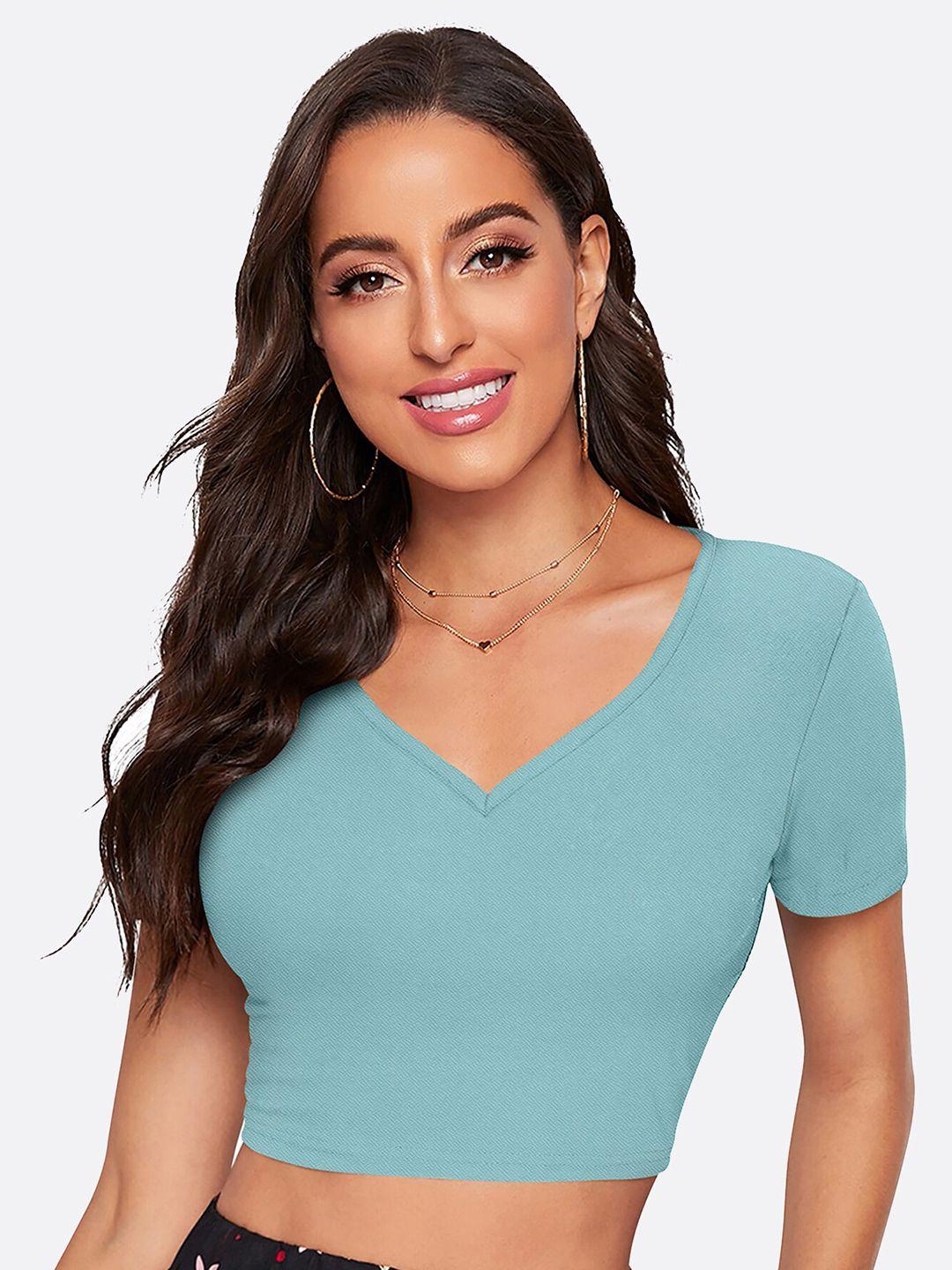 london belly v-neck short sleeves fitted crop top