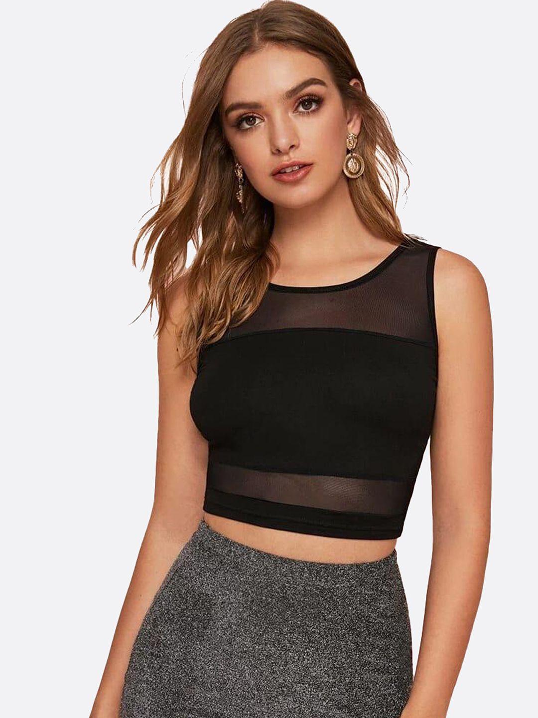 london belly women black solid crop top