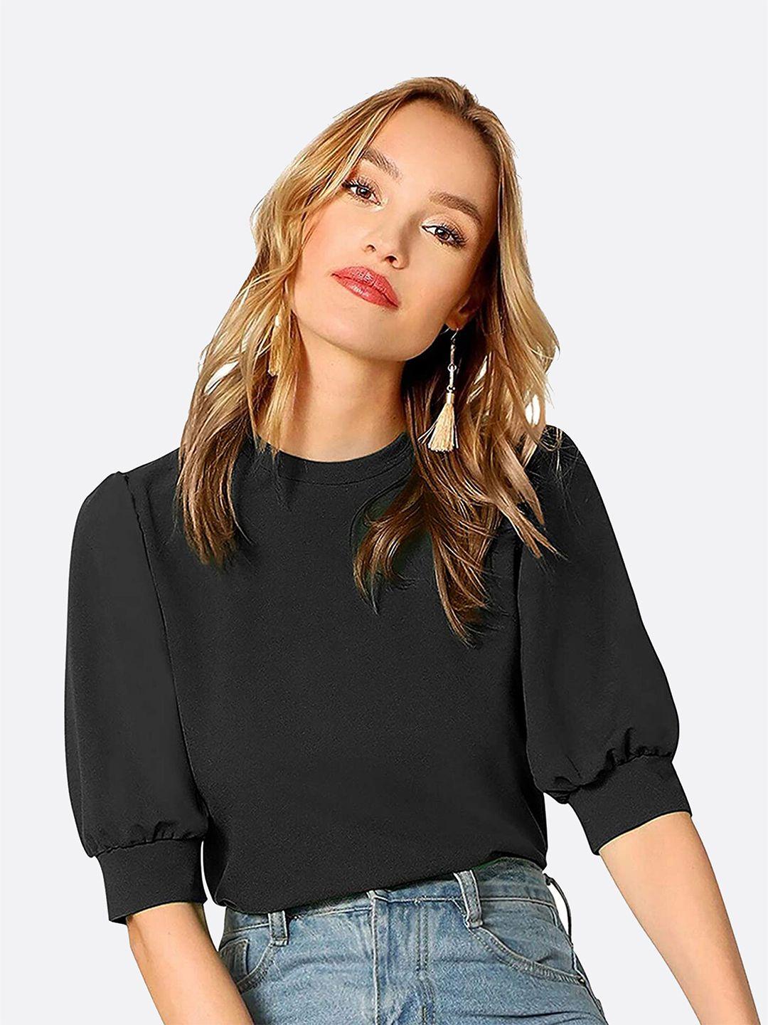 london belly women black solid puff sleeves casual top