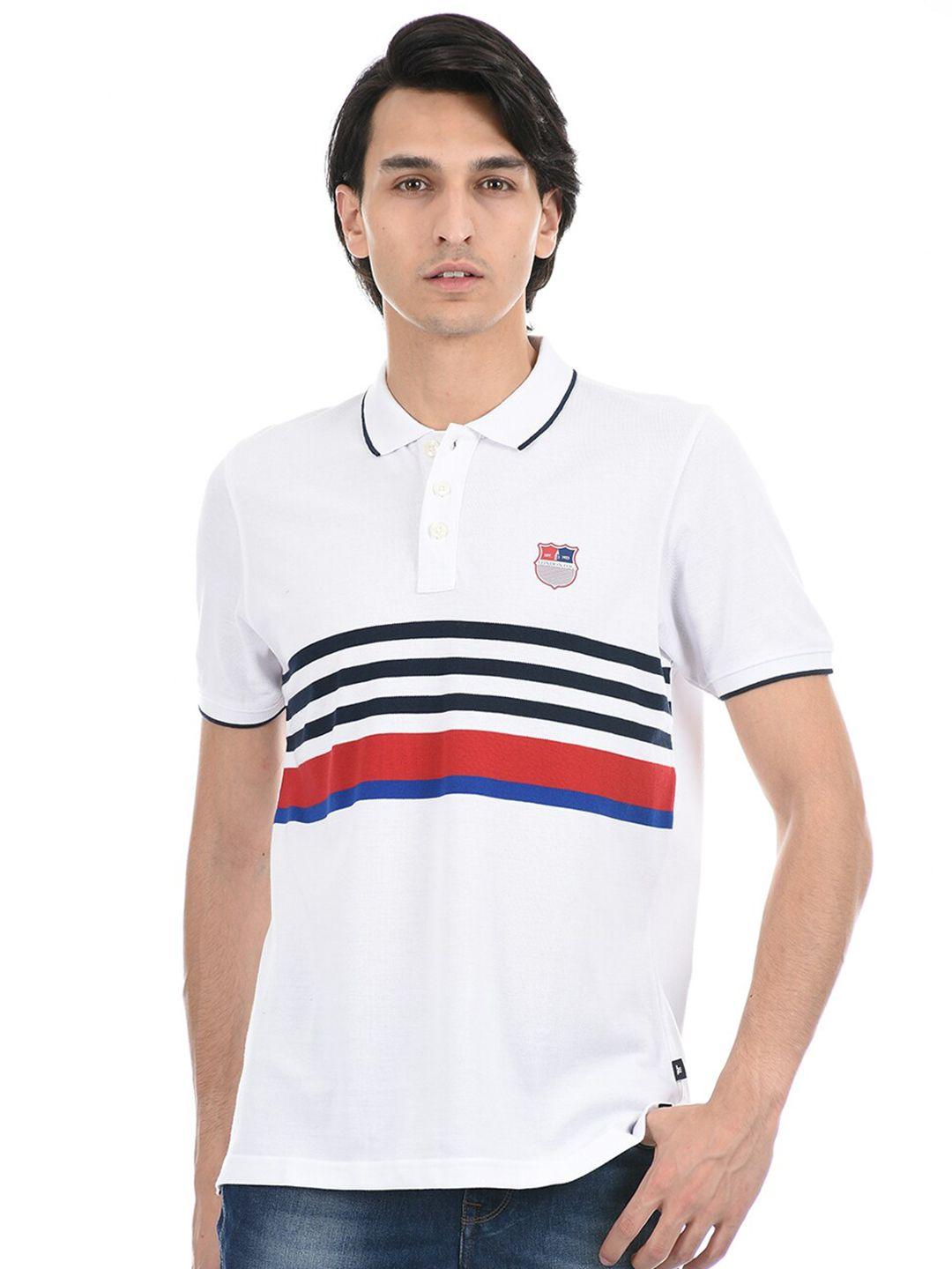 london fog men white striped polo collar applique t-shirt