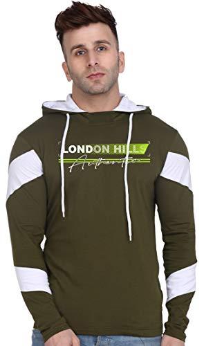 london hills cotton men's regular fit printed full sleeve soft & strong hooded hoodie green (medium)