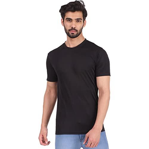 london hills solid men round neck half sleeve sports black slim fit t-shirt, large