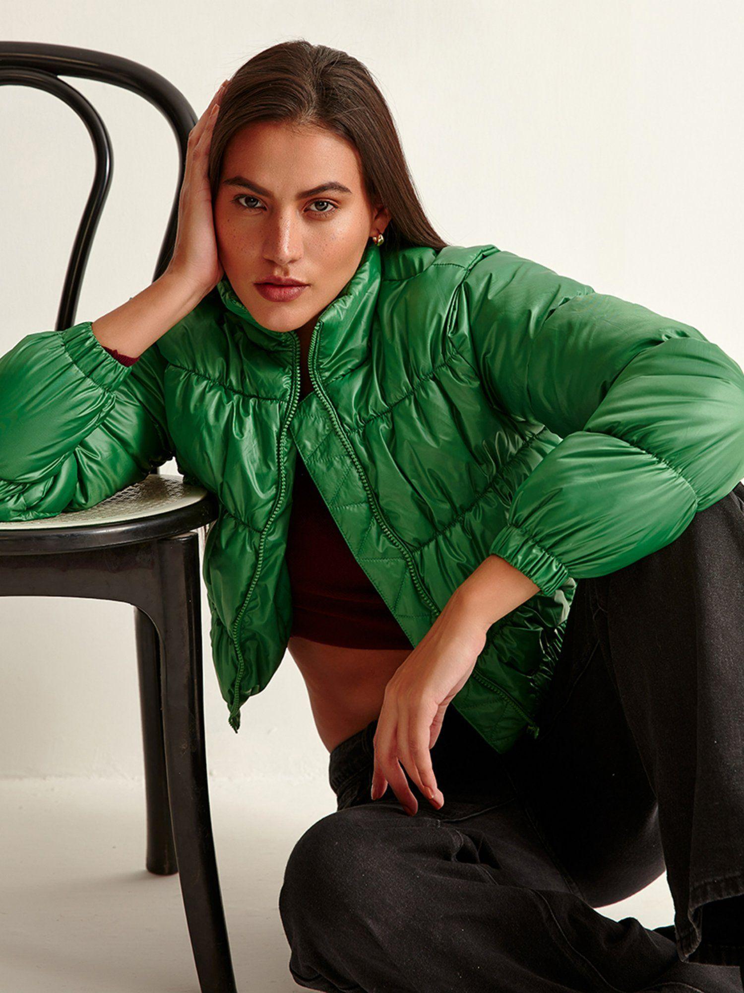 london puff green crop jacket