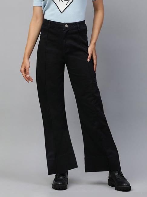 london rag black cotton relaxed fit high rise pants