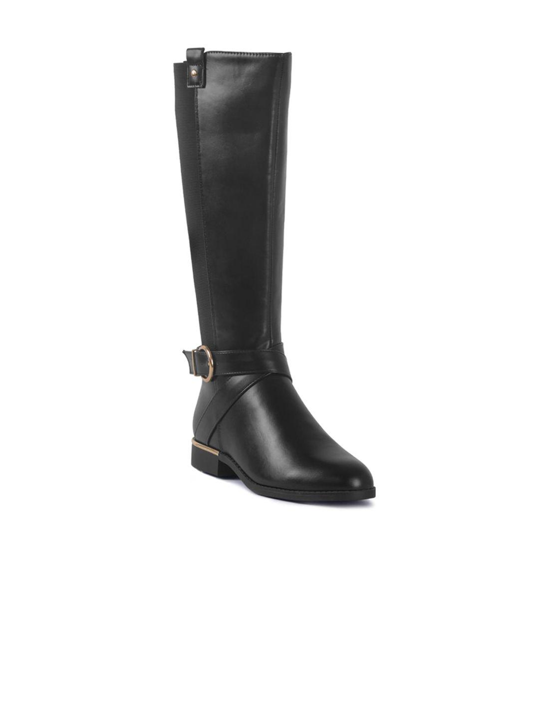 london rag black high-top block heeled boots with buckles