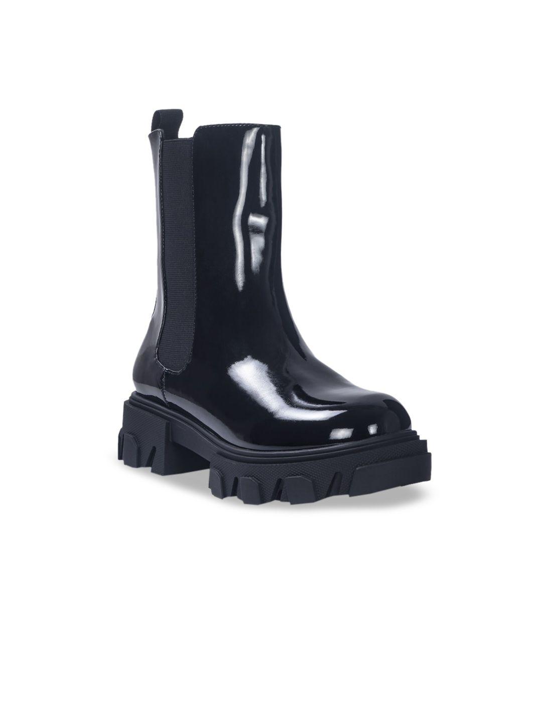 london rag black solid block heeled boots