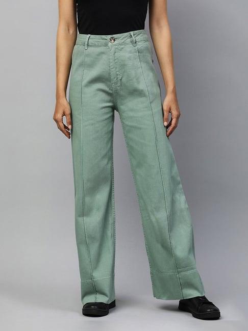 london rag green cotton relaxed fit high rise pants