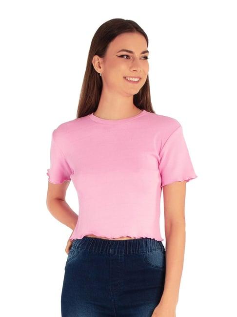 london rag pink cotton regular fit crop top