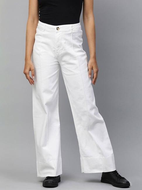 london rag white cotton relaxed fit high rise pants