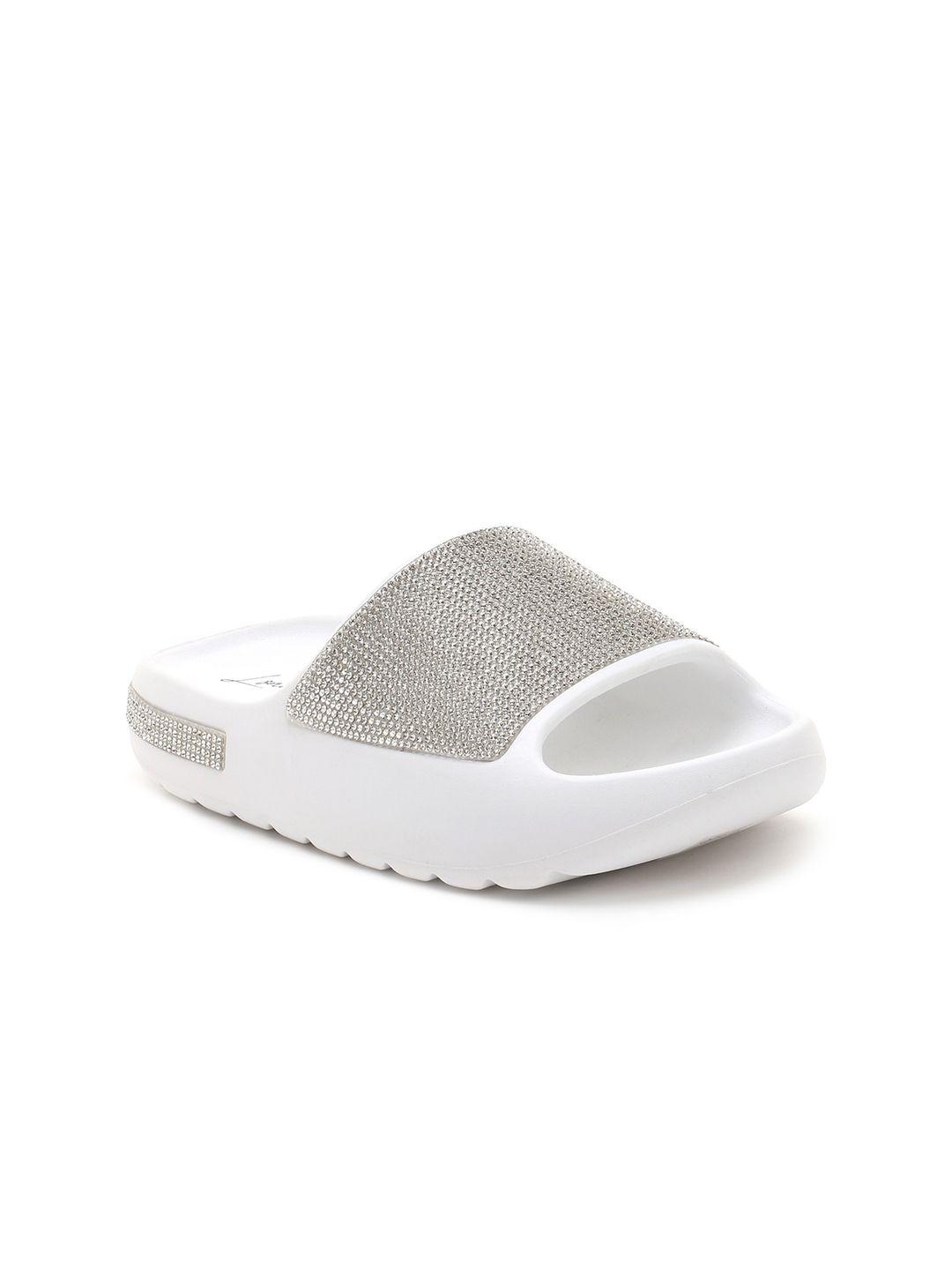 london rag white embellished pool sliders