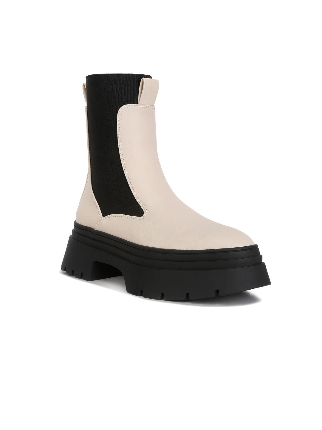 london rag women colourblocked platform-heeled mid-top chunky chelsea boots