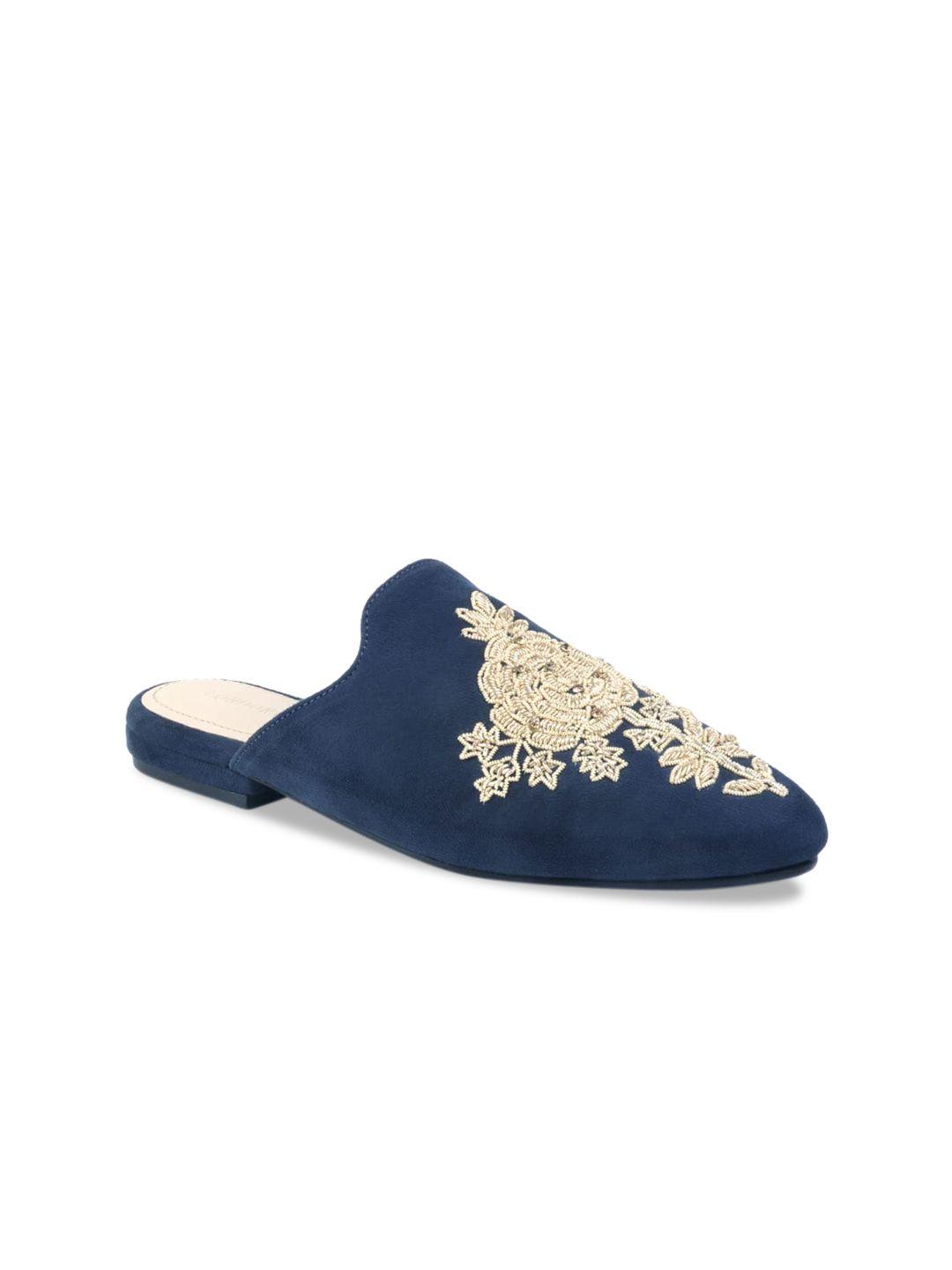 london rag women navy blue embellished suede mules