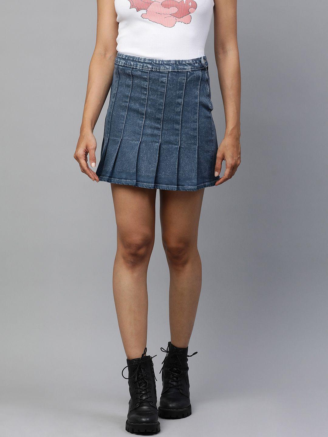 london rag women pleated denim a-line mini skirt