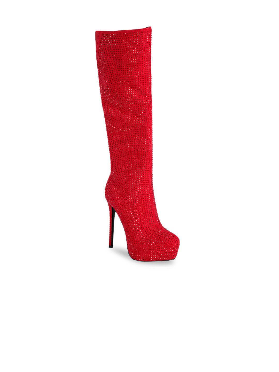 london rag women red  embellished stiletto chunky boots