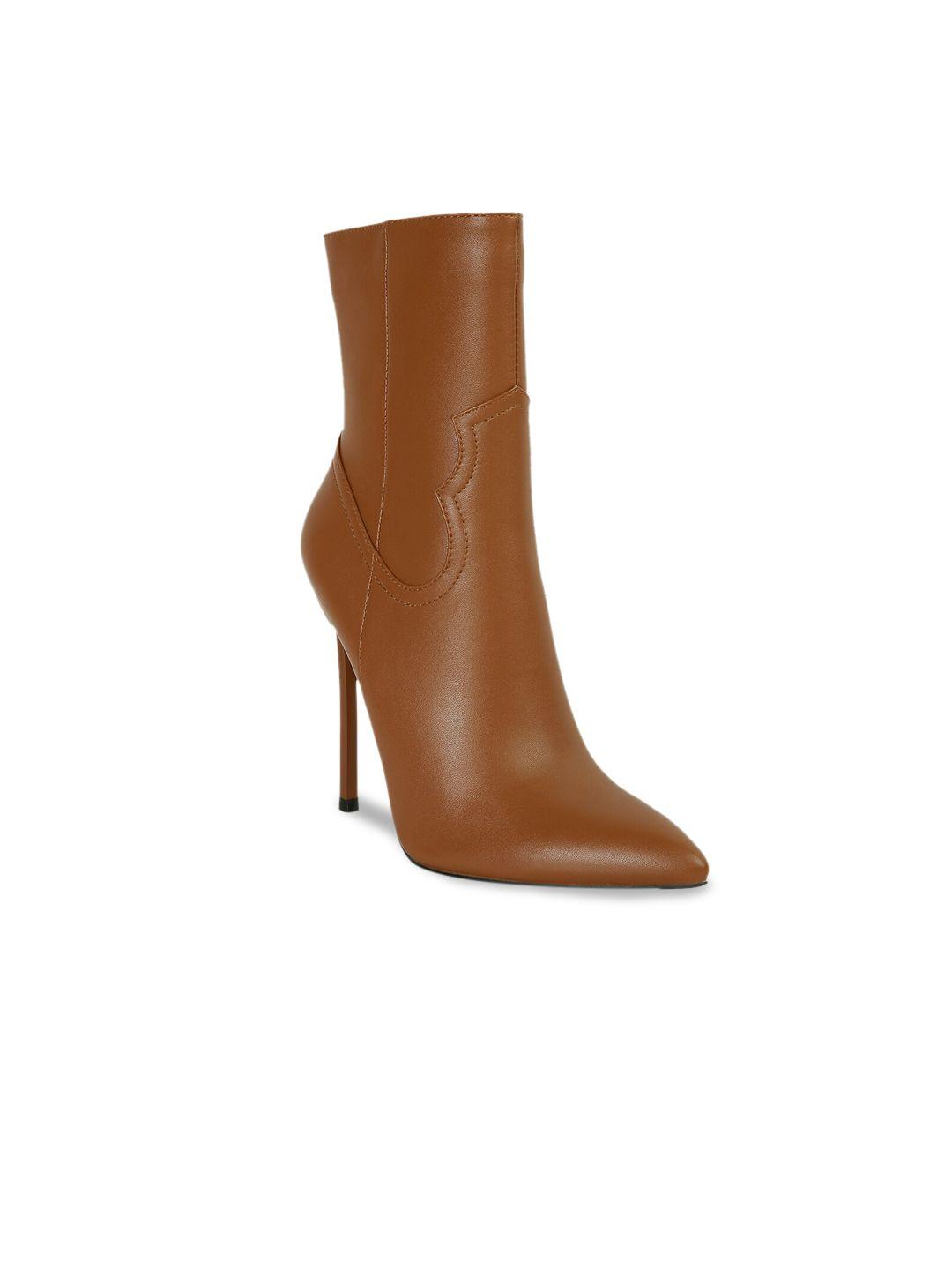 london rag women tan solid heeled boots