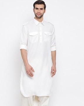 long kurta with buttoned patch pockets
