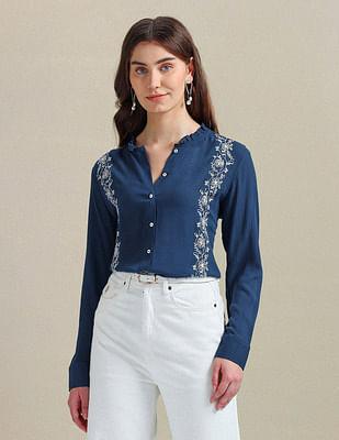long sleeve embroidered top