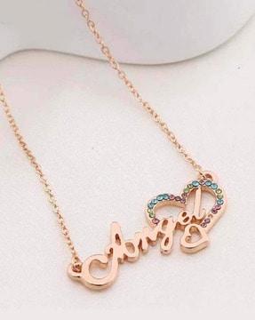 long chain with typographic engraved pendant