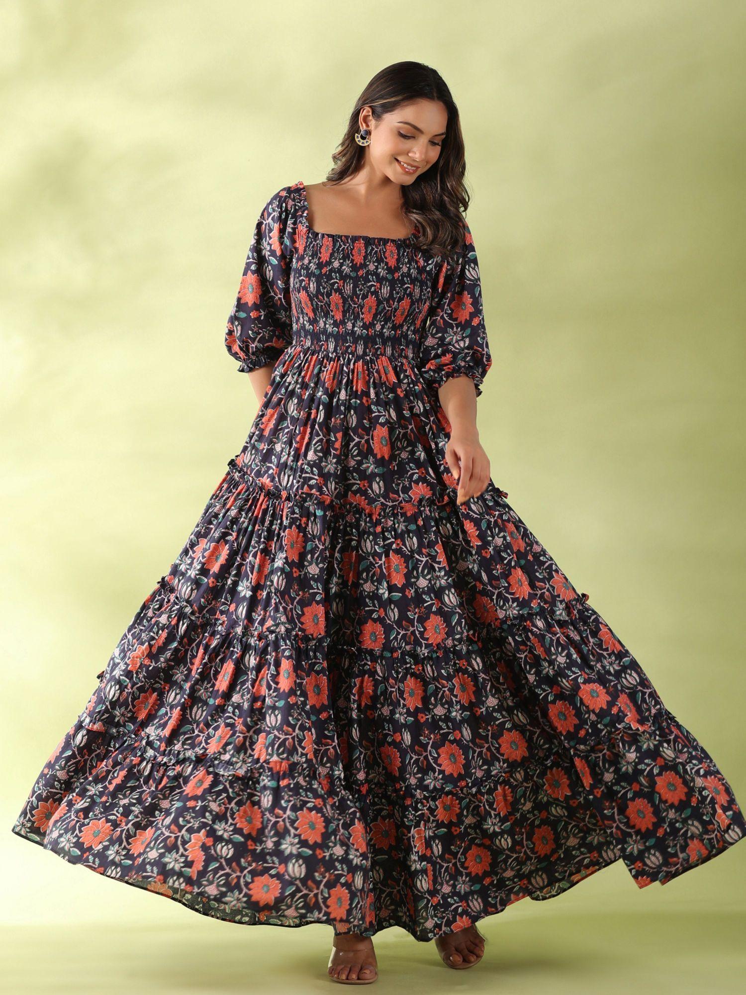 long floral tiered dress