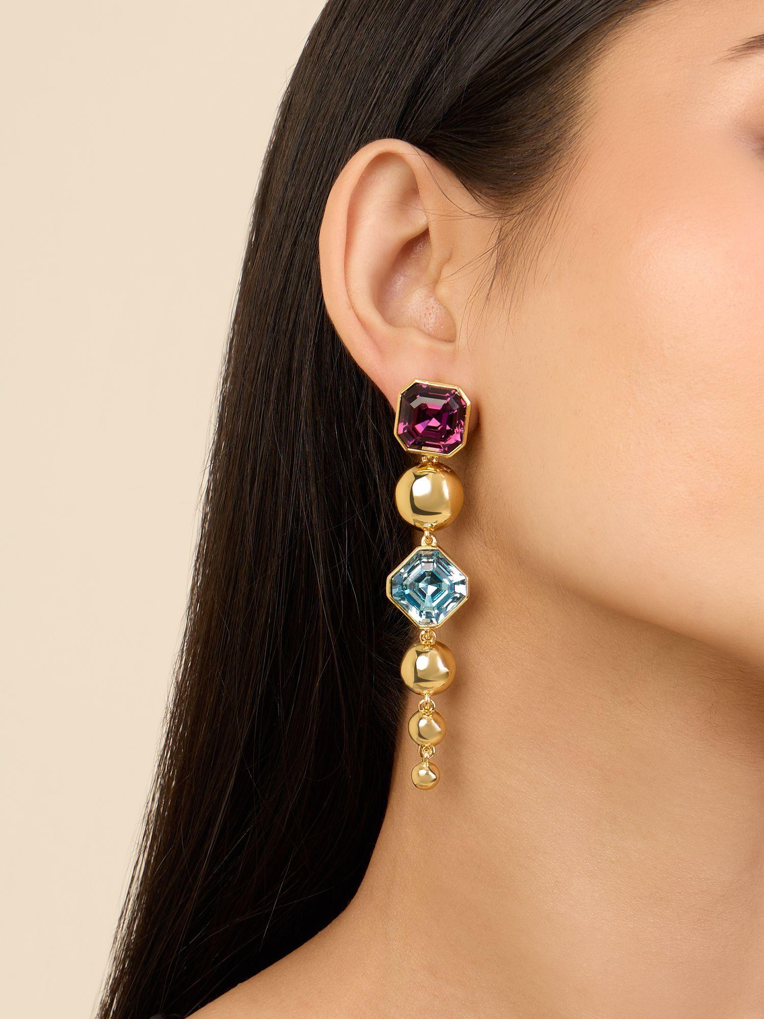 long hidden gems danglers in 18kt gold plated earrings
