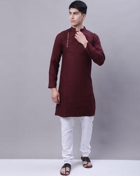 long kurta with side button-loop closure