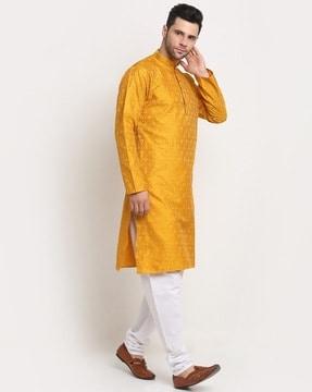 long kurta with woven motifs