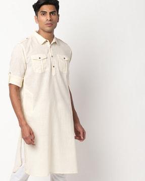 long pathani kurta with flap pockets