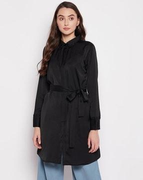 long shirt with fabric belt