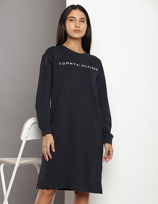 long sleeve brand print dress