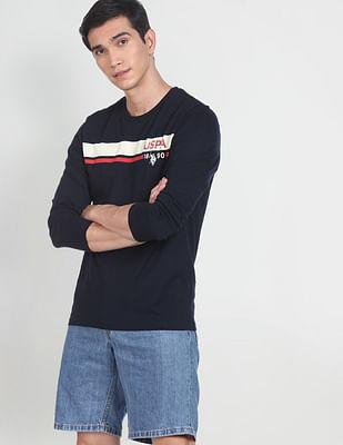 long sleeve brand stripe cotton t-shirt