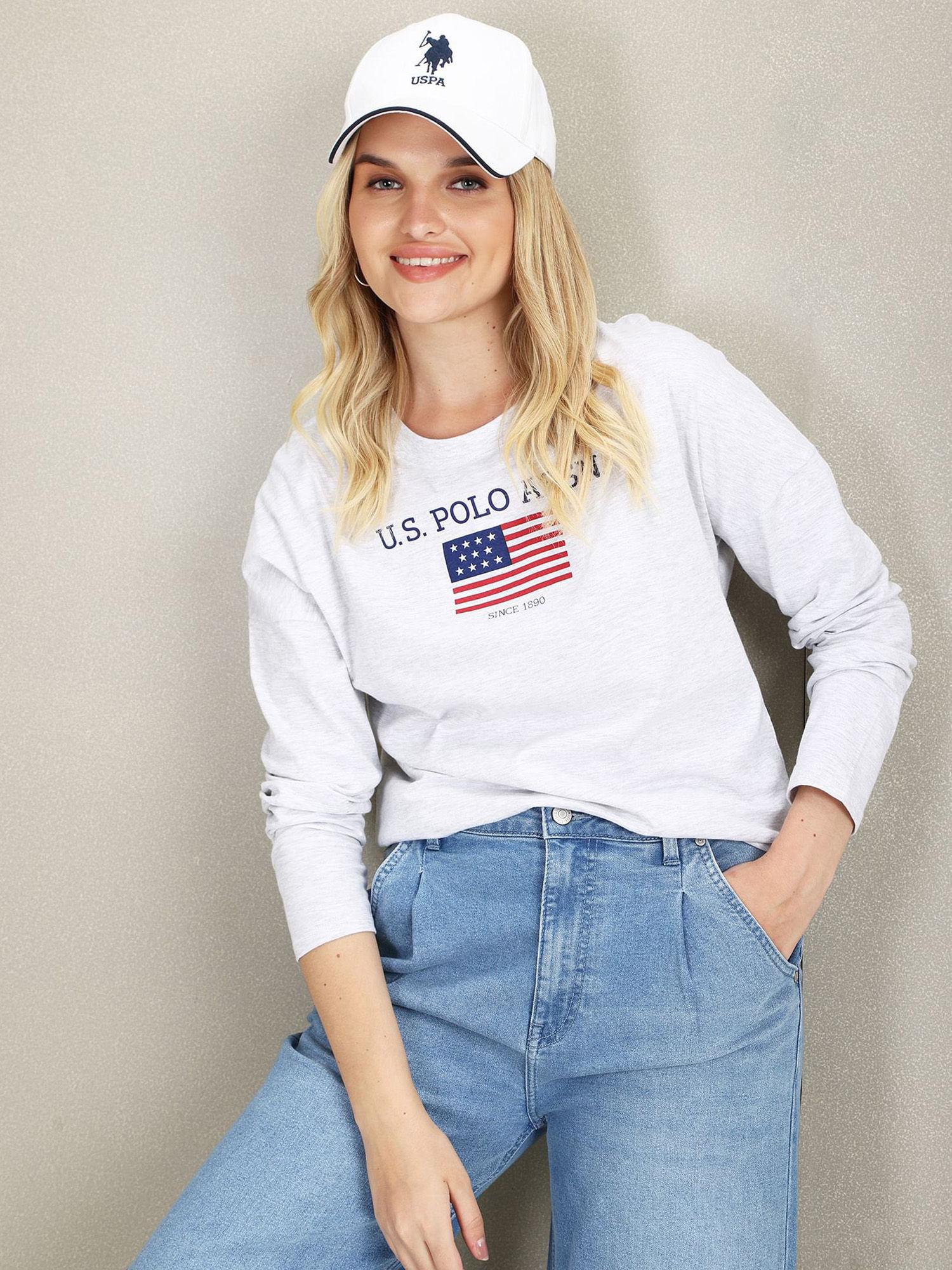 long sleeve flag print heathered t-shirt