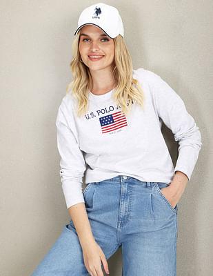 long sleeve flag print heathered t-shirt