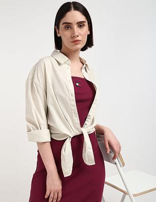 long sleeve front tie shirt