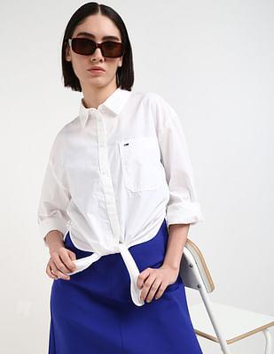 long sleeve front tie shirt